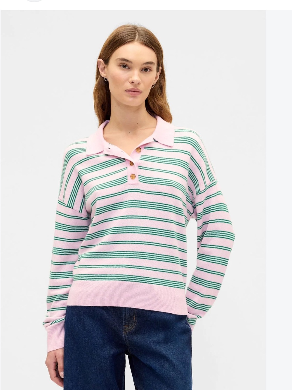 Gap Striped Pink and Green long sleeves Polo Sweater